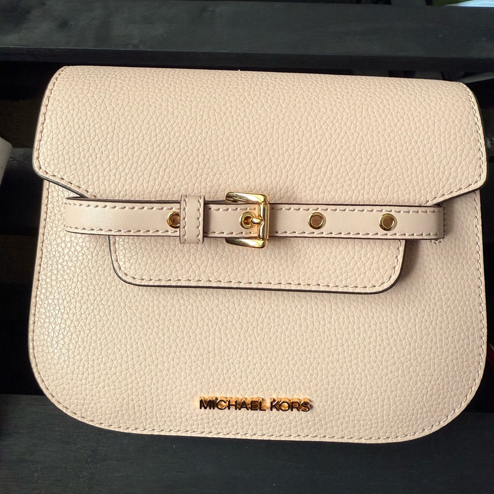 Michael Kors Beige Crossbody Bag with Gold Accents